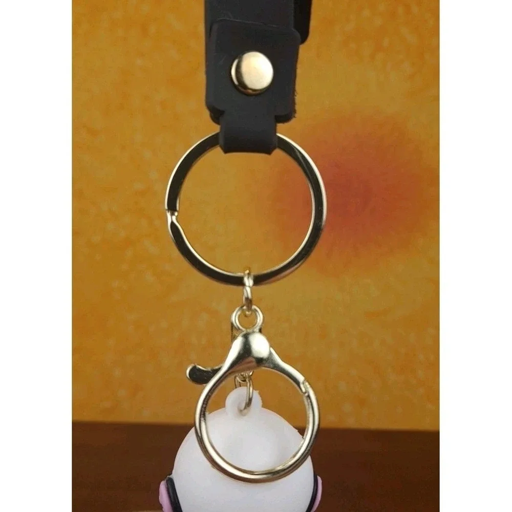 Space Astronaut Keychain Backpack Clip PVC Silver Reflective Face Pink And Black